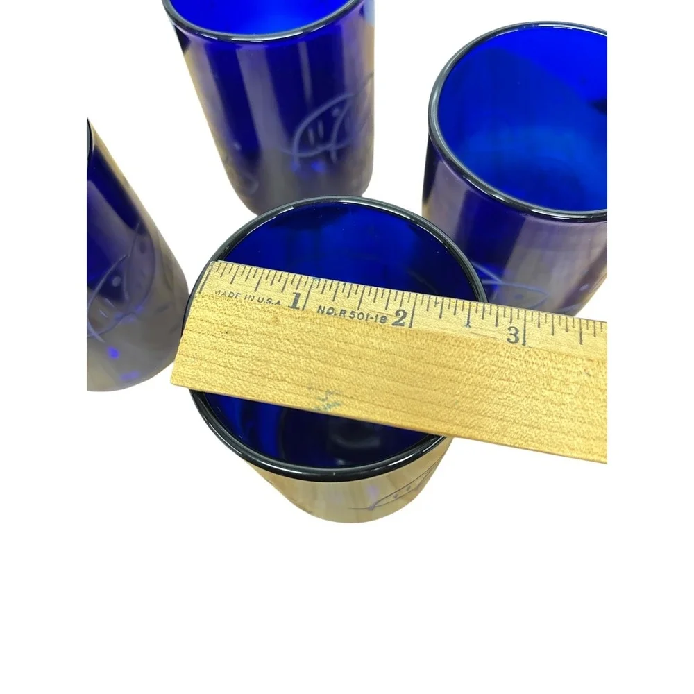 Rolf‎ Glass Blue Fish Twice Around 14 oz Recycled Glass Tumbler Set of 4 US Made